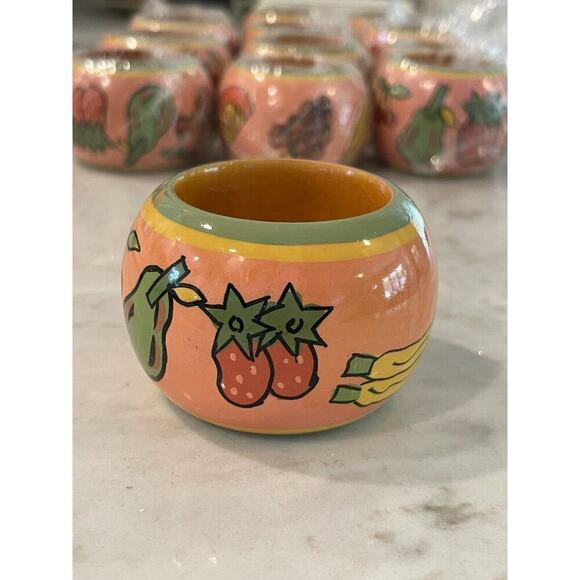 Set Of 12 Napkin Rings Holders Multi Colored Hand Painted Fruit Themed NEW - Picture 3 of 9